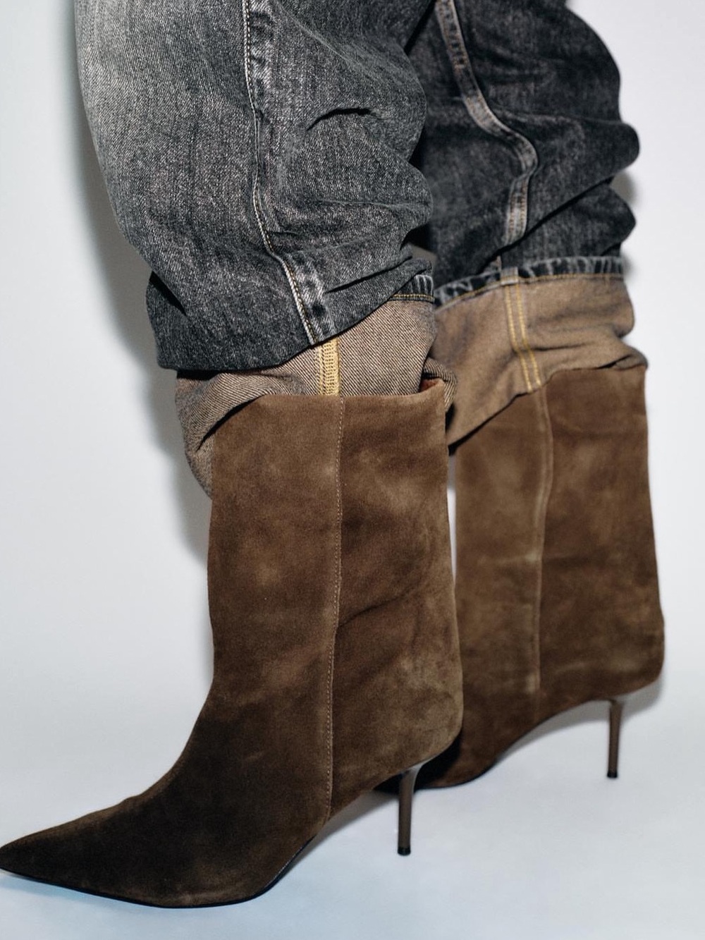Zara Brown Suede Pointed-Toe Stiletto Ankle Boots